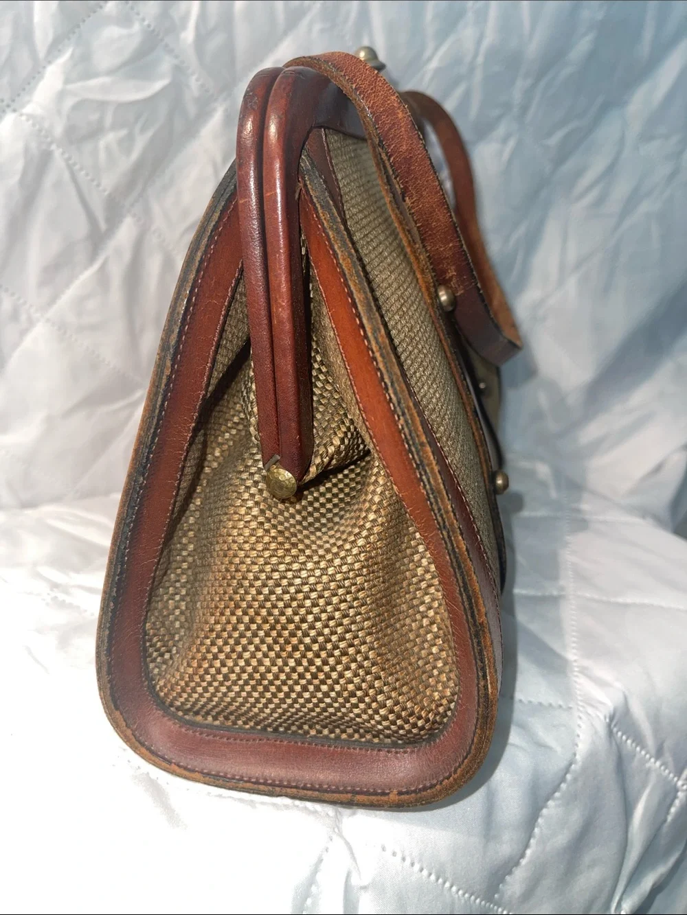 Vintage John Romaine Pocketbook purse Dr. Bag Tweed and Leather